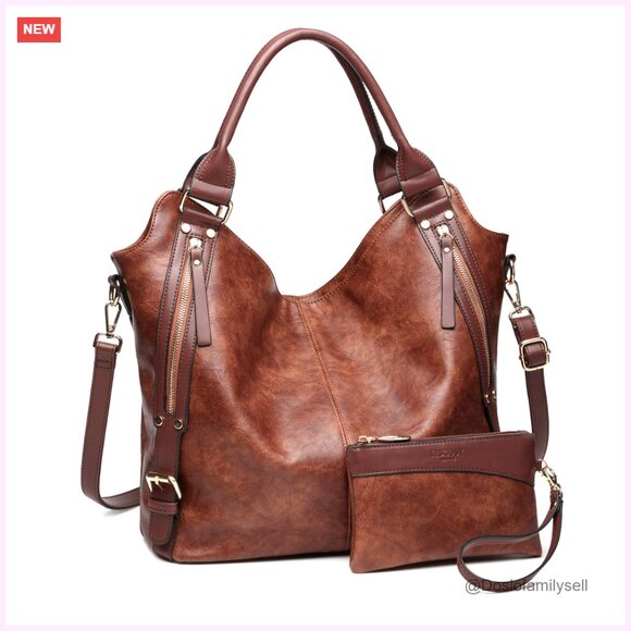 PU Leather Hobo Tote Bag Adjustable Strap Multi Pocket Elegant Casual Travel